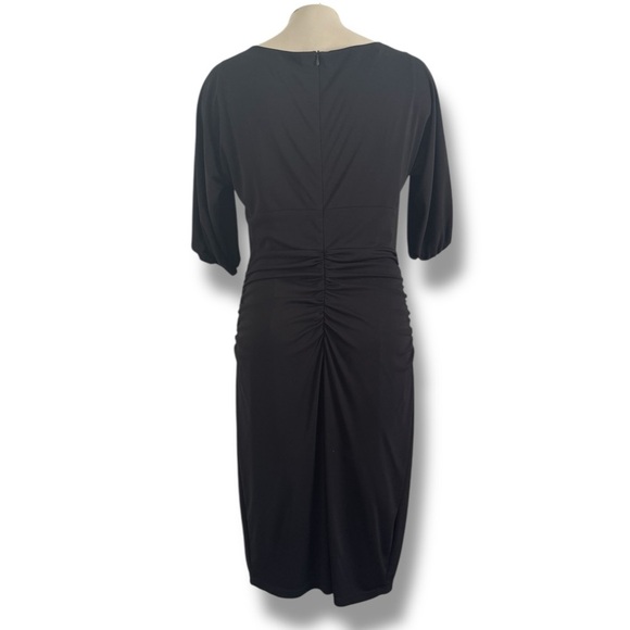 DAVID MEISTER BLACK RUSHED HALF SLEEVES LBD LITTLE BLACK DRESS SZ 10 - Picture 3 of 5